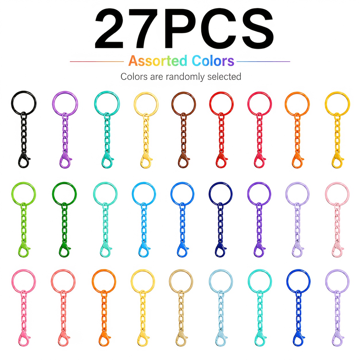 TEMU Juego de 27 llaveros coloridos en varios colores/plateado. Anillas de metal para llaves con cierre de langosta, aleatorios, para hombres y