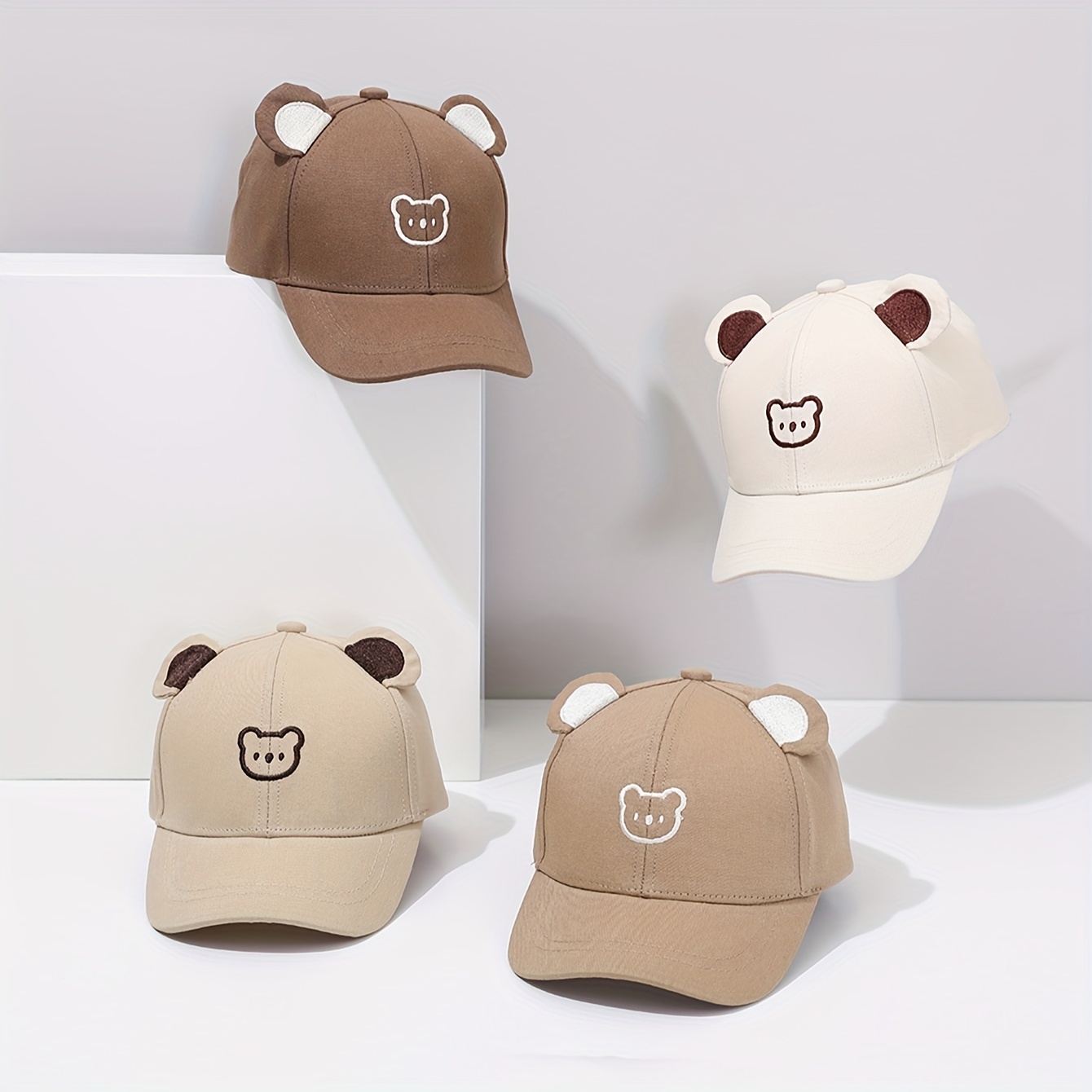 

1pc Cute Bear Embroidery All Seasons Baseball Cap, Unisex Kids Fashion Simple Solid Color Sun Hat, For Daily Wear