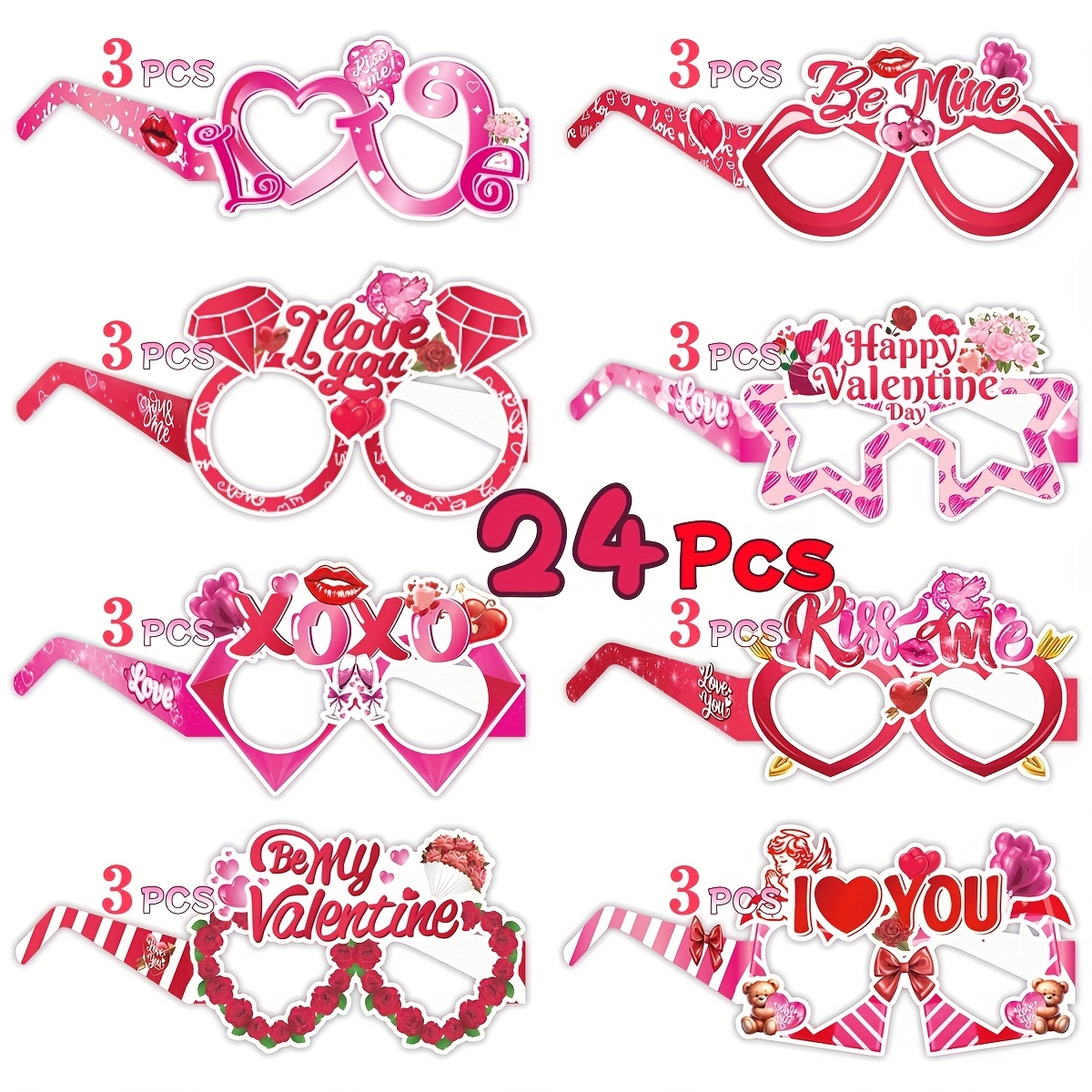TEMU 24pcs Set Of Valentine's Day Party Glasses - 's Day Gift Props. Suitable For Valentine's Day Proposals, Valentine's Day Decorations, And For