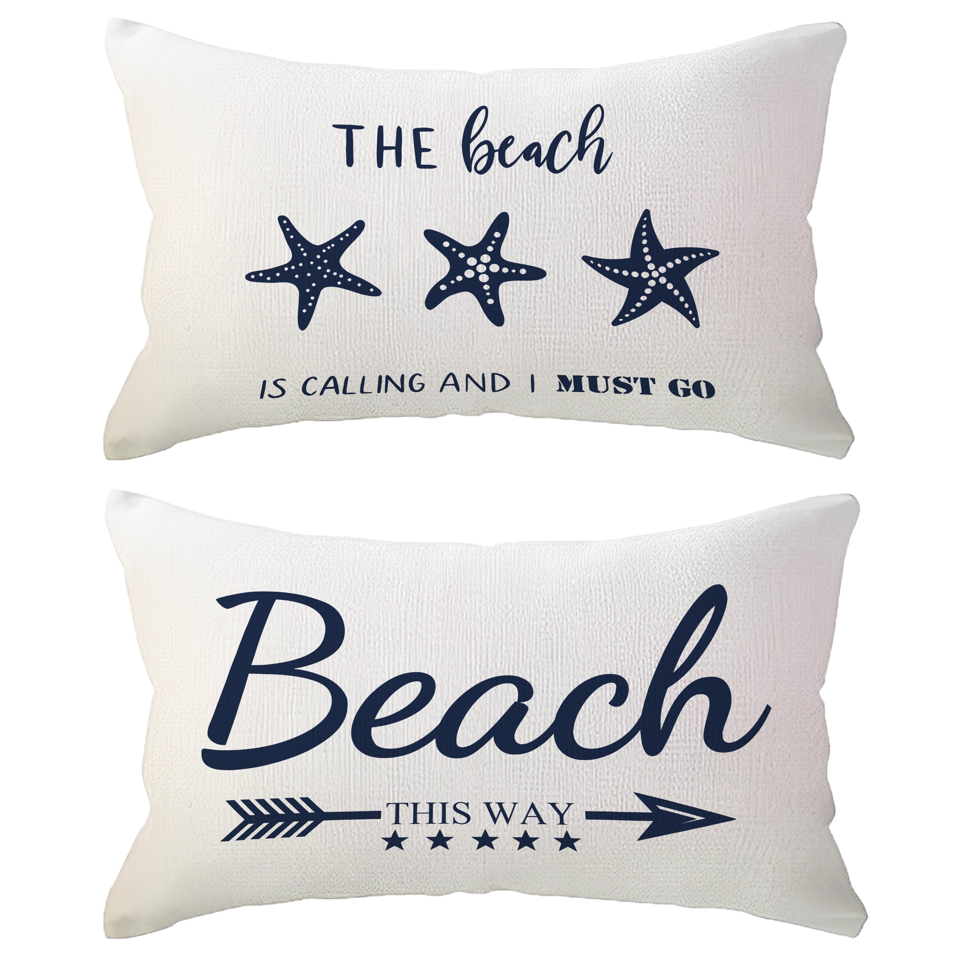 

1-pack Coastal Themed Linen Pillow Covers, 11.8x19.68 Inches, "the Beach Is Calling" & "beach This Way" Design, Nautical Starfish Accent, Cushion Cases For Beach House Decor, Without Inserts