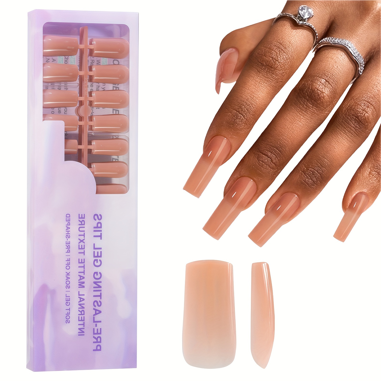 

150pcs Brown Gel Nail Tips Set - Medium Square, 3-in-1 Solid Color False Nails In 15 Sizes For Diy Manicure & Salon Use, Nail Accessories