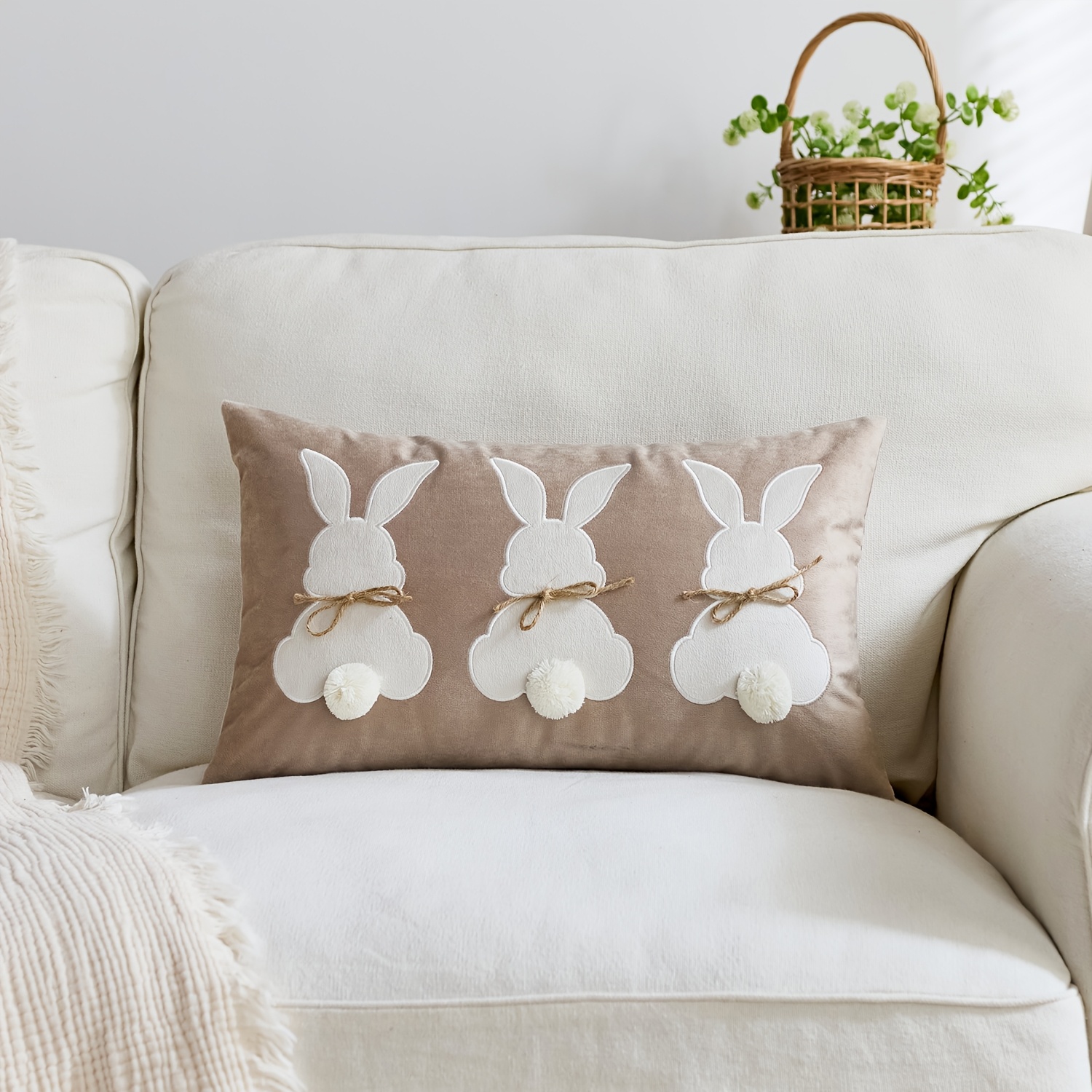 1pc Easter Embroidery Pillowcase, Easter Pillowcase, Suitable For Indoor Decoration, Spring And Summer Pillowcase, Without Core