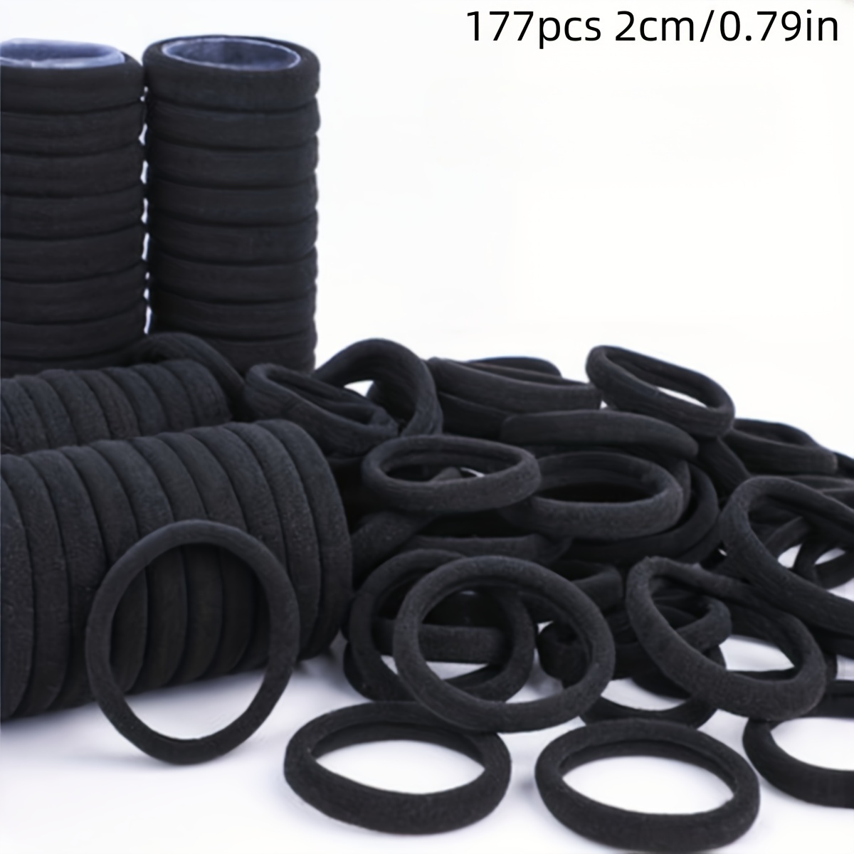 TEMU 177pcs 4cm/2cm High- Black Hair Ties - Durable Rubber Hair Bands For Ponytails, Buns, And Braids, Holds All Hair Types, Unisex Hair Accessories,
