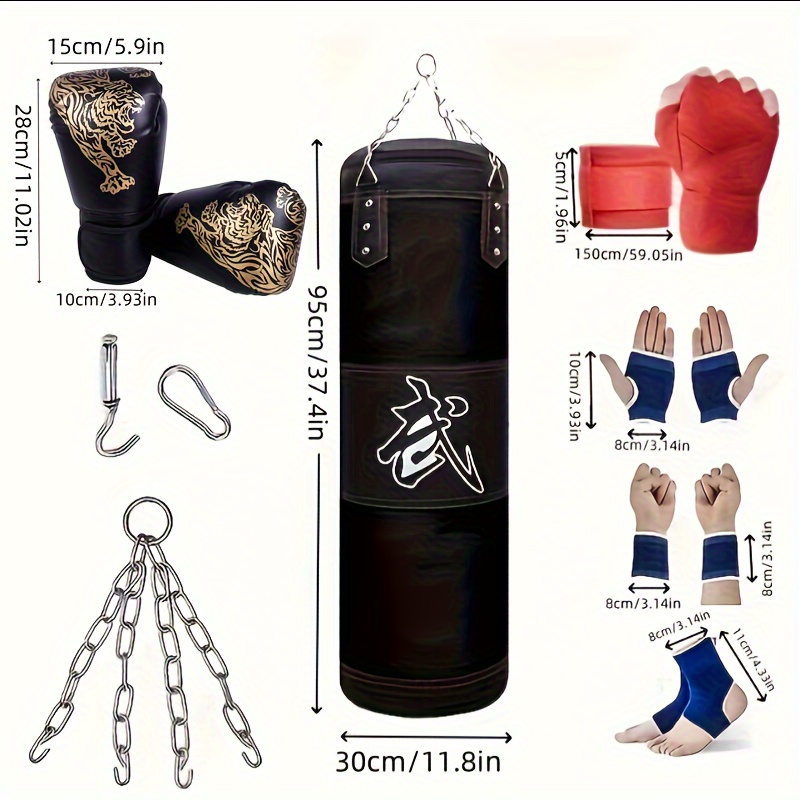 1 set boxing sandbags kit including hollow oxford cloth sandbag hanging chain boxing gloves wrist guards palm guards ankle guards suitable for taekwondo fitness training details 0