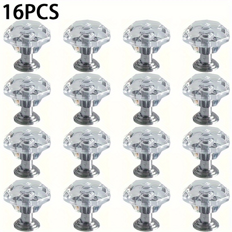 

2/8/12/16pcs Crystal Glass Cabinet Handles 26mm Diamond Drawer Kitchen Cabinet Dressing Table Cupboard Wardrobe Handle (white)