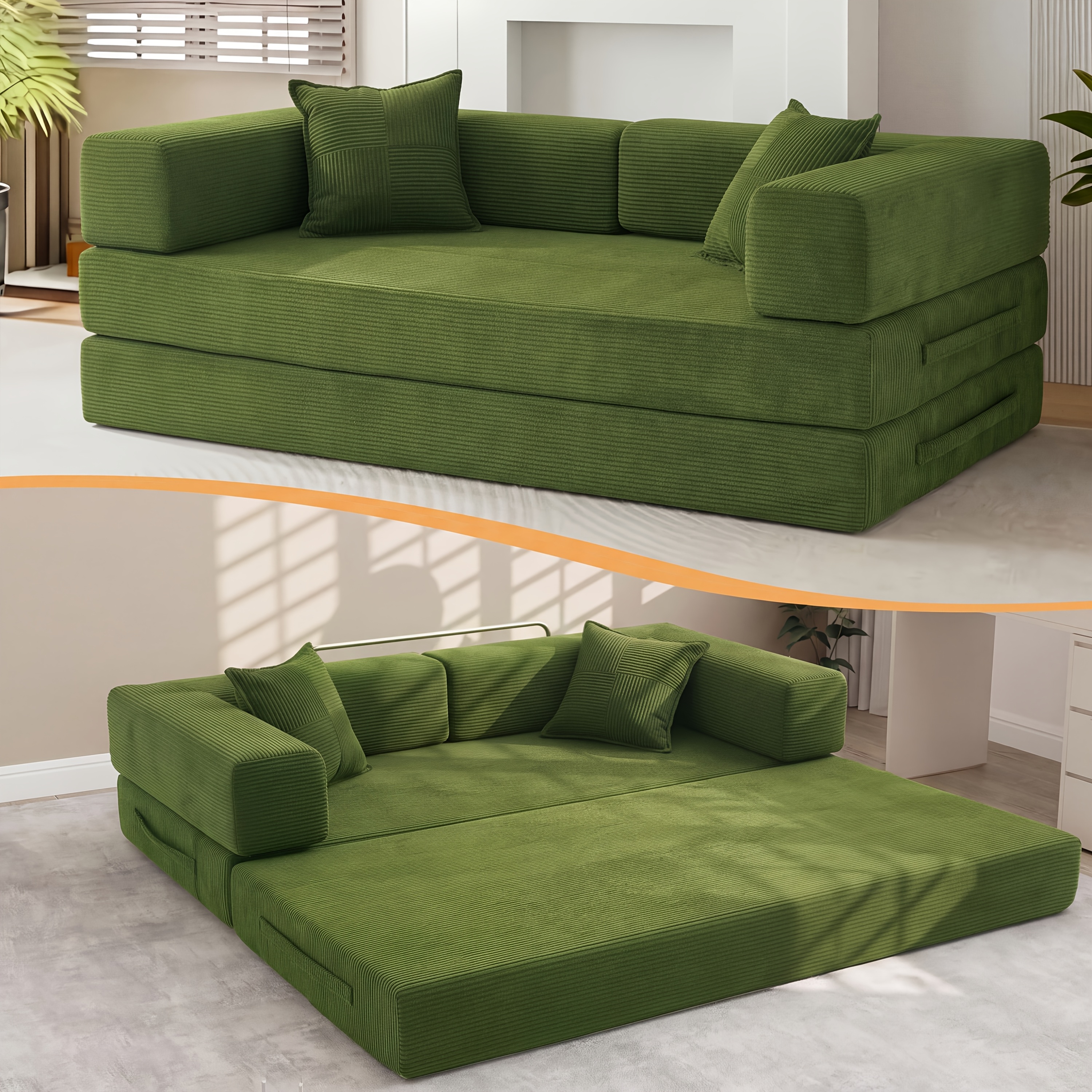 TEMU Foldable Sofa Bed, Foldable Floor Sofa, Compressible Convertible Sleeping Sofa Bed, Sofa With Memory Foam Pillows, Backrest And Armrests,