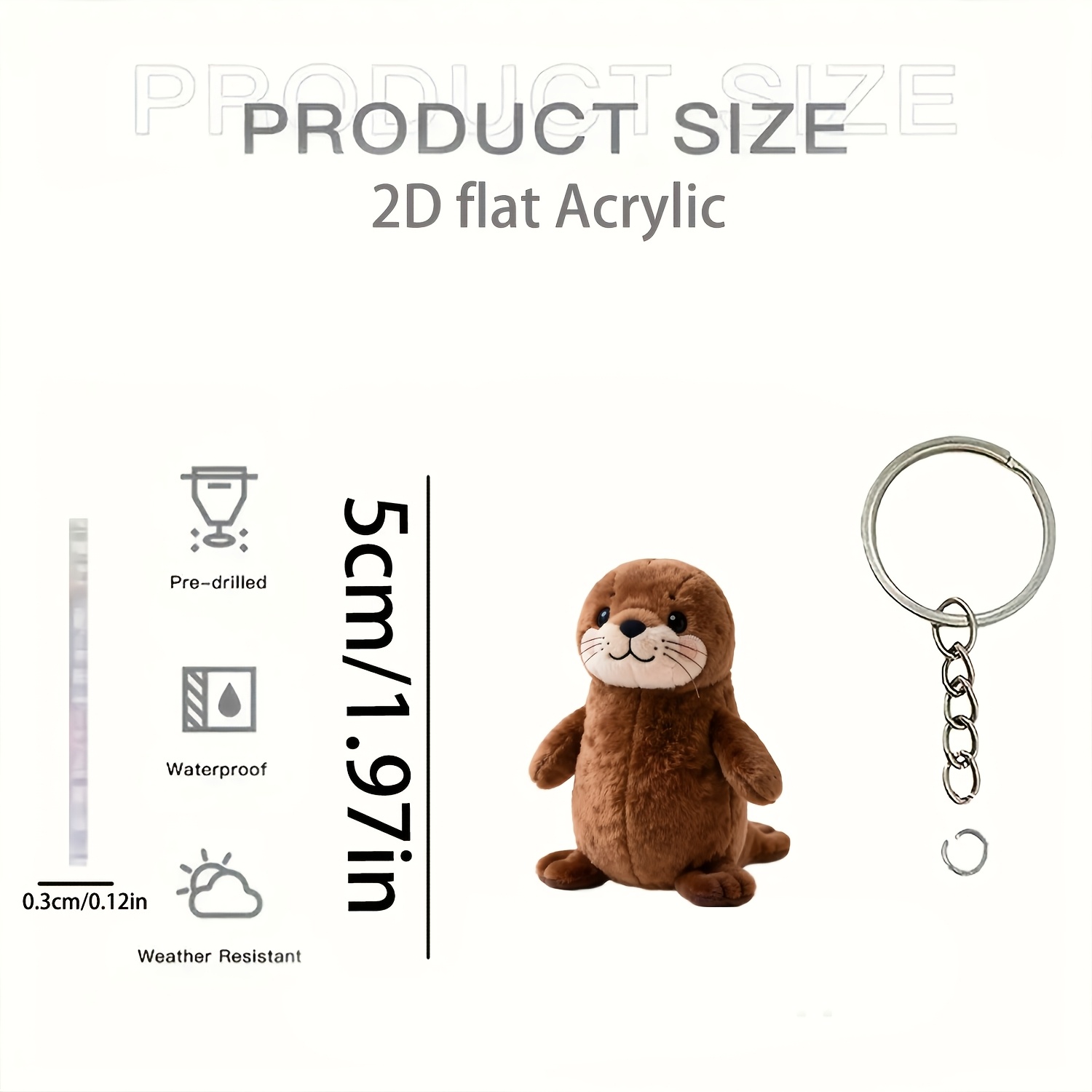 TEMU 2D - Diseño 2D, 1 llavero de felpa con diseño de de mar de dibujos animados acrílico, llavero con colgante de animal de nutria con de felpa