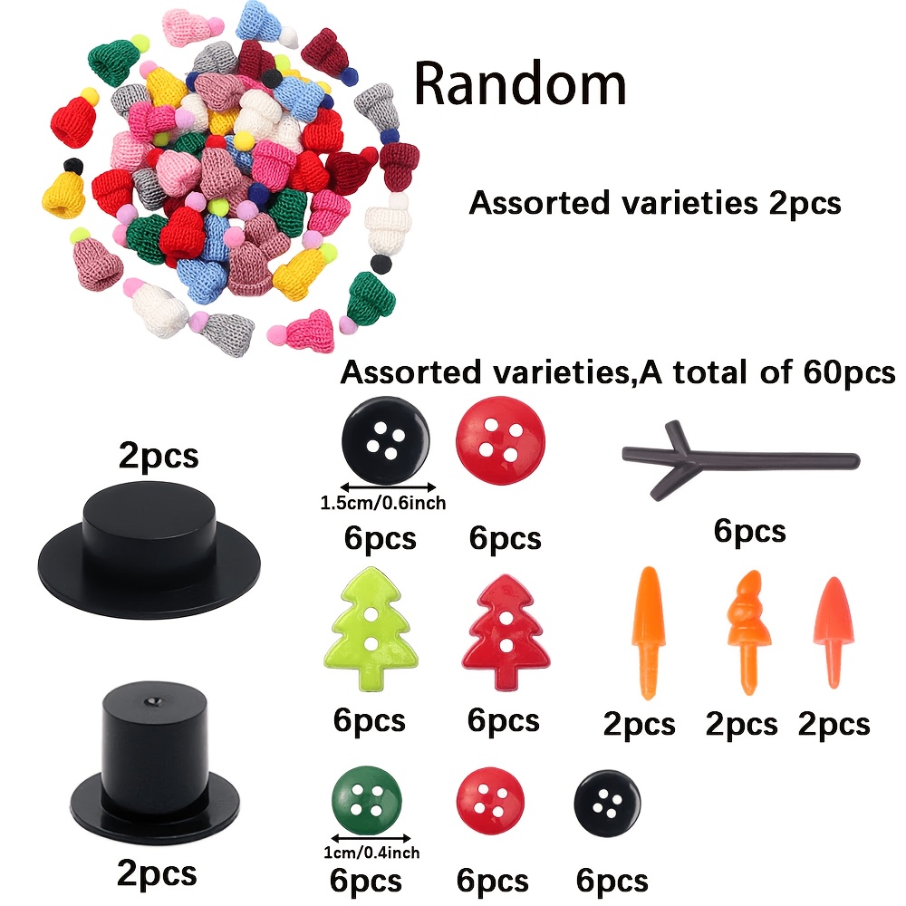 TEMU 60/120/240pcs Random Hats, Carrot Nose, Circular Buttons, Christmas Tree Buttons, Branch Combinations, Beads & Bead Assortments, Used For Santa