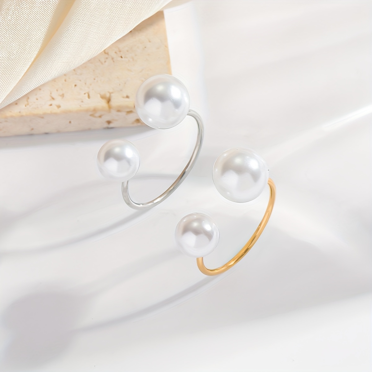 Adjustable U-Shaped Double Pearl Ring Style