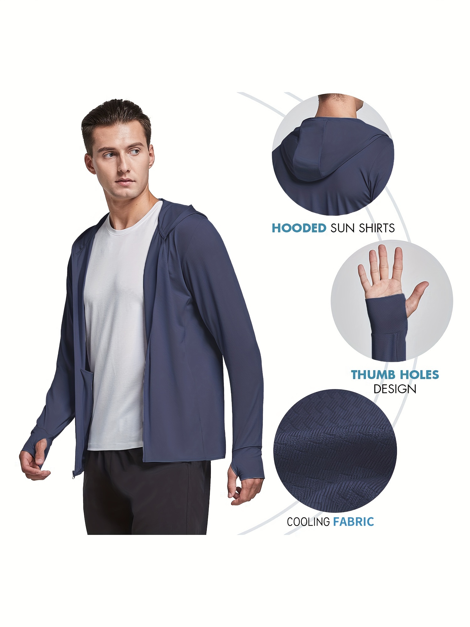 Men's Lightweight UPF50+ Sun Protection Jacket, Summer Solid Color Hooded  Coat with Pocket, Long Sleeve Cooling Clothing (Color : Gray, Size : Large)  : : Clothing, Shoes & Accessories