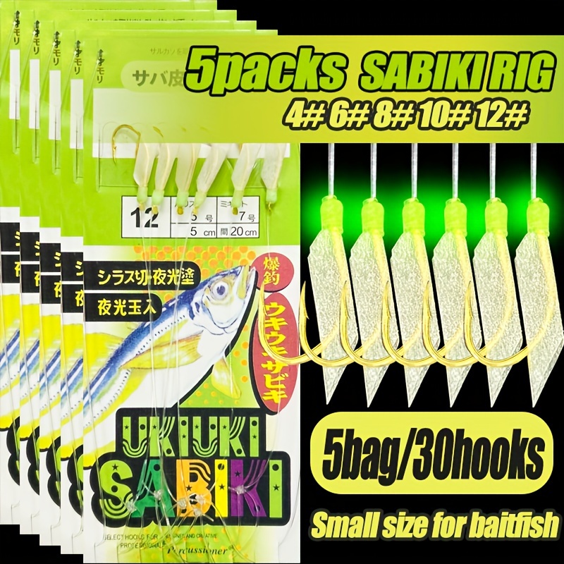 Image of Takbas 5 Packs Sabiki Saltwater Fishing Rig, 30/50 Hooks, Mackerel Rig, Pre-tied Sea Fishing Rig, With Luminous Skin Bait Rig, Suitable For Mackerel, , Cod, Herring