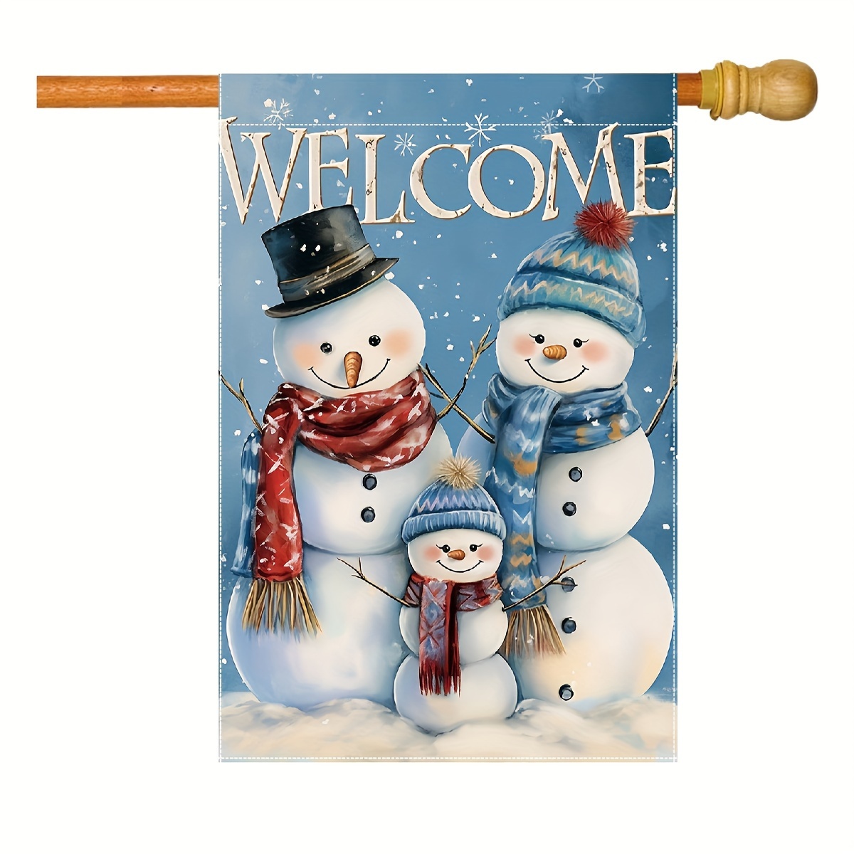 

1pc, Welcome Winter Snowman Garden Flag, Blue Snowflake Christmas Big Garden Flag 28x40 Inches Double-sided Flag, Yard Decoration, Home Decoration, Outdoor Decoration, Garden Decoration, Flag Only