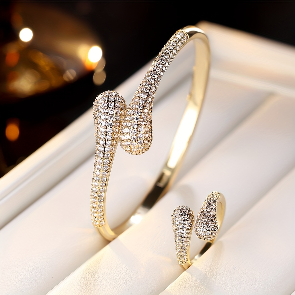 TEMU 2pcs Jewelry Set Middle Eastern Retro Classic Luxury High-end Snake-shaped Women's Bracelet Ring Jewelry Set Suitable For Daily Party Wear