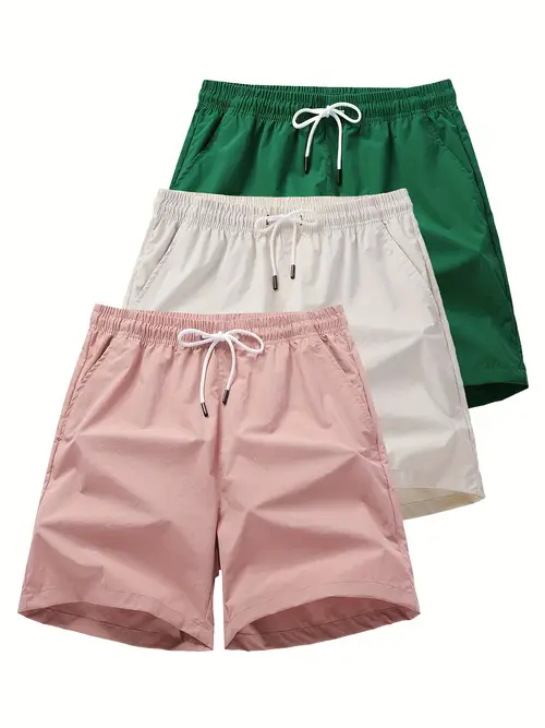 mens three piece set of solid shorts with drawstring and pockets casual and chic shorts for summer leisurewear and sports wear