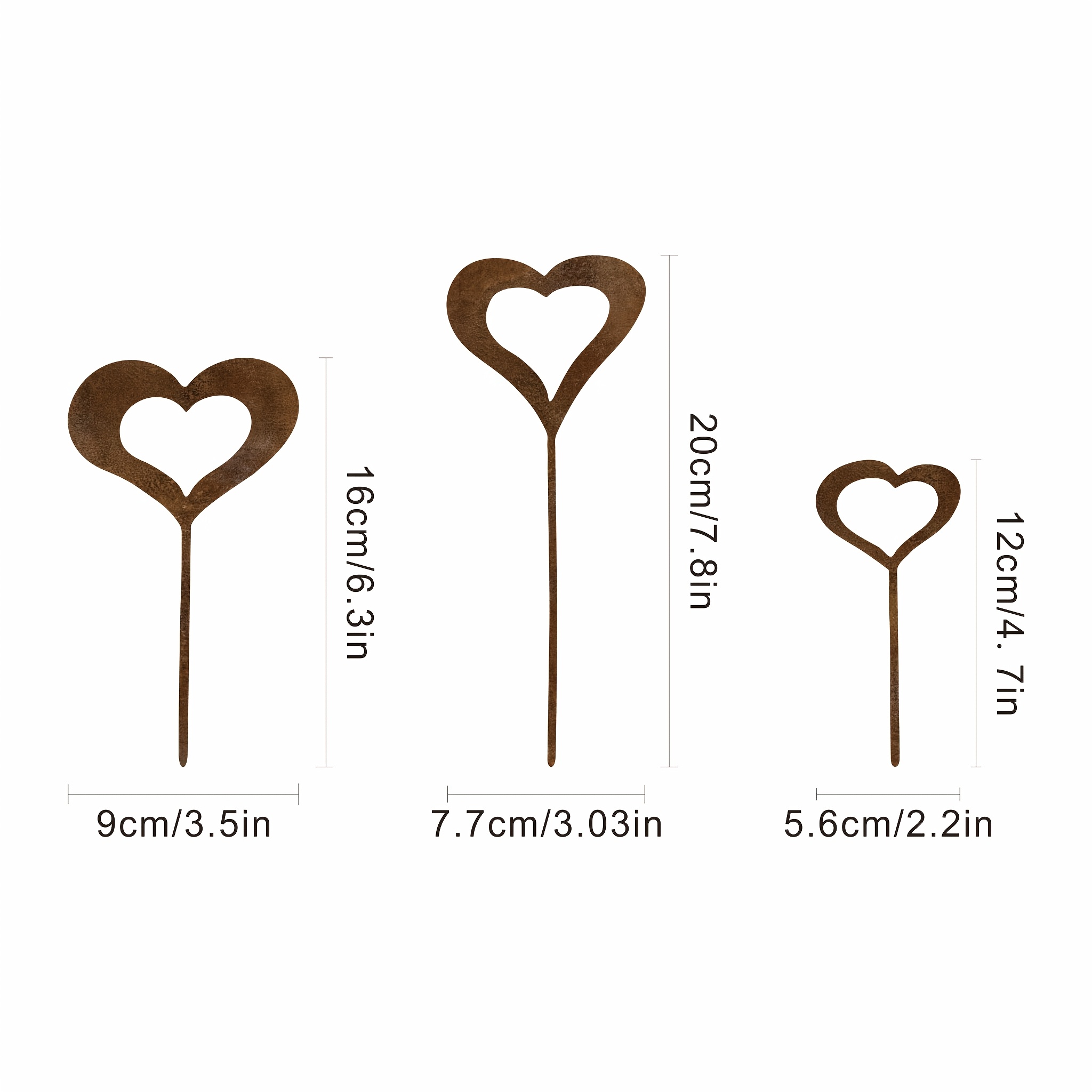 TEMU [2d Flat] 3pcs Creative Rusty Metal Heart Combination Decorative Ground Stakes, Hollow-out Heart Set, Rustic Style Courtyard Decor, Garden