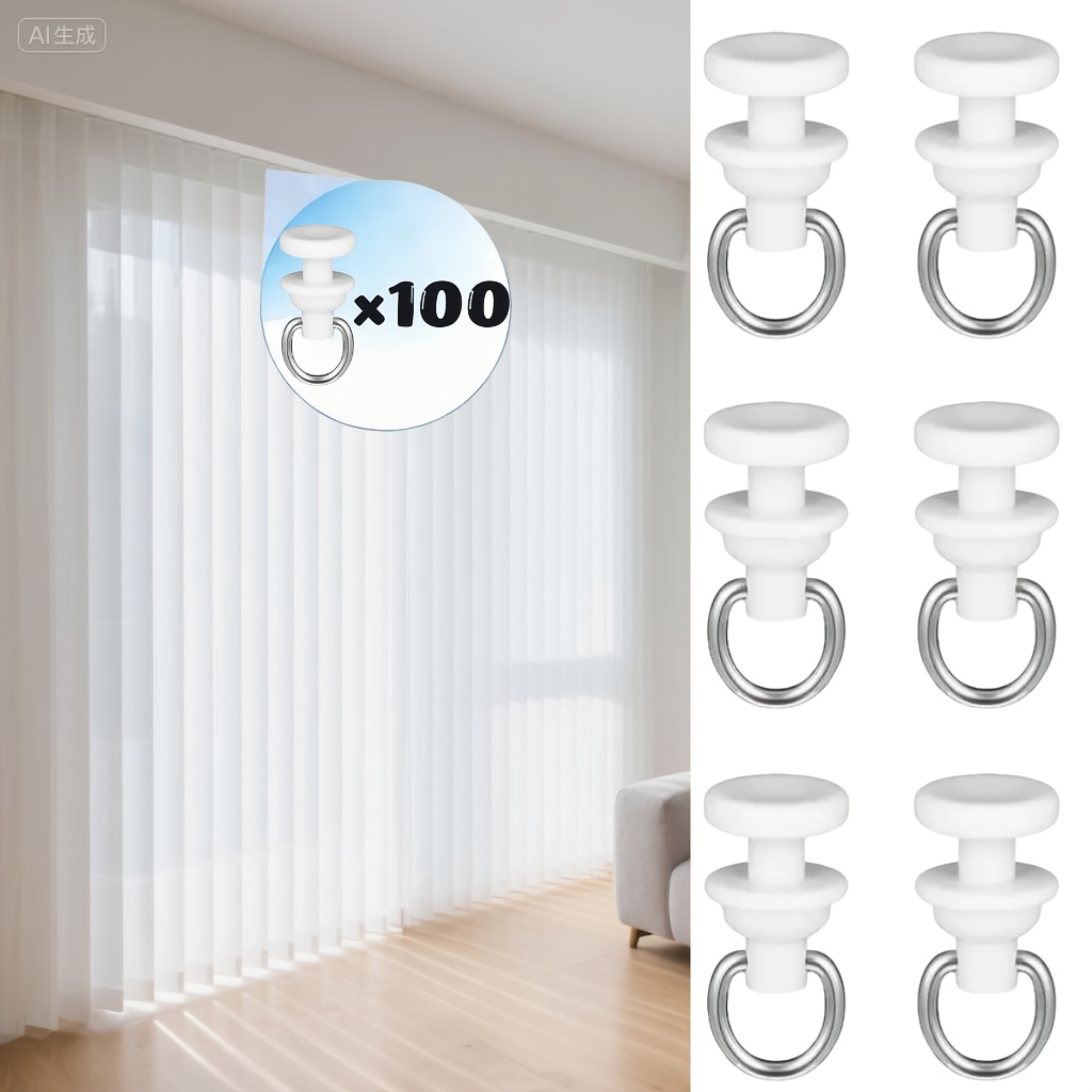 E-shop 100/200/300 Stück Weißes Vorhangschienensystem-Set – Hochwertige Kunststoff-Gleitrollen mit Vorhanghaken, Kompatibel mit /Gebogenen