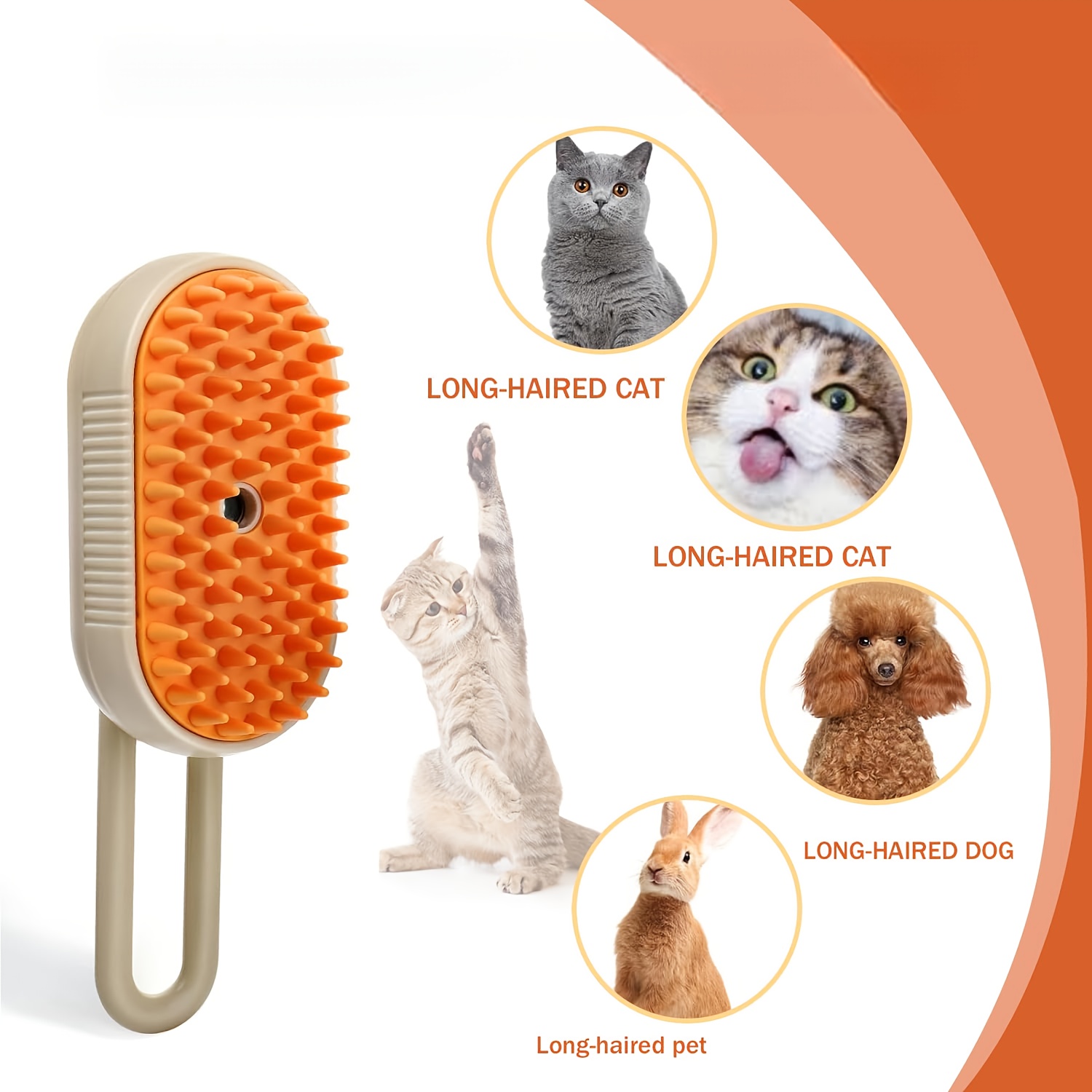 MIAOQUANJI Escoba de vapor para gatos - Herramienta de aseo para mascotas recargable por USB con mango ergonómico, cerdas suaves para desenredar y diseño ergonómico para gatos y perros - Elimina el pelo suelto, reduce la caída del pelo, promueve un pelaje saludable, herramienta de aseo para gatos, diseño de mango elegante, construcción duradera