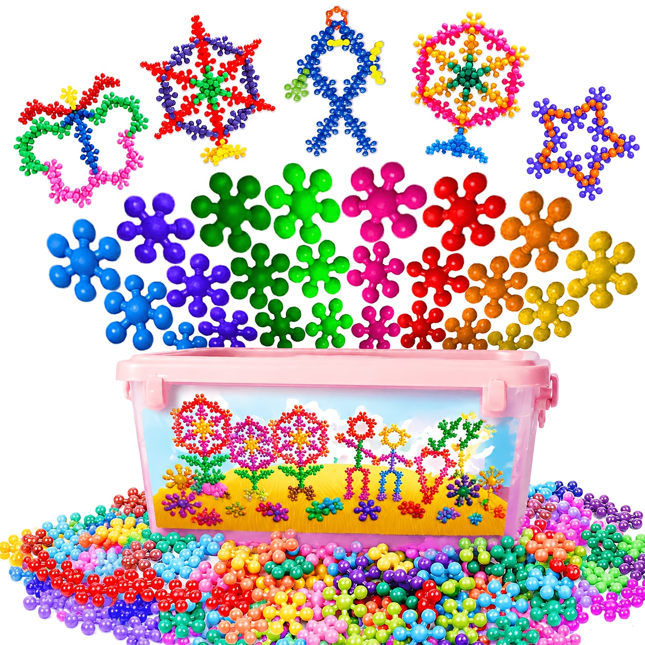 item picture 200pcs plum   building blocks colors and quantities random 3d snowflake interlocking building blocks stem toys for   interlocking puzzle tree trunk educational plastic assembly toy halloween christmas gift