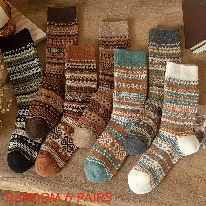 TEMU 6 Pairs Random Colors Vintage Autumn Winter Style Japanese Versatile Casual Color Mid-calf Socks