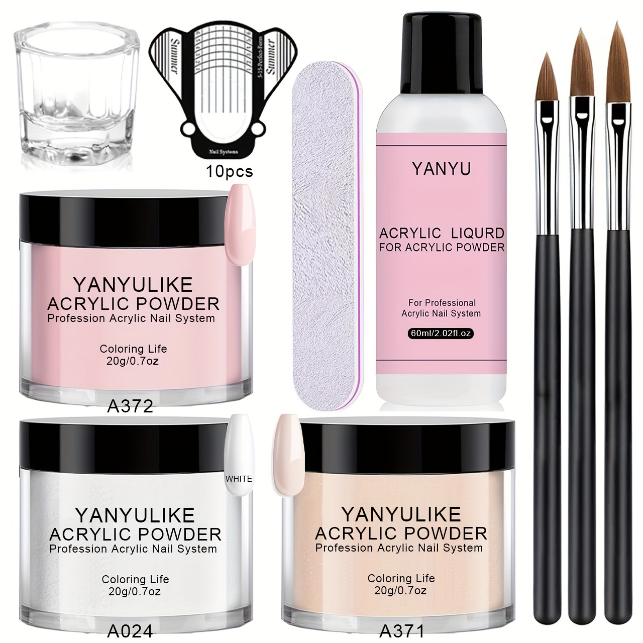 professionelles acryl nagel set - komplettes   für anfänger mit pinseln, monomer, weißem und rosa acrylpulver, nicht verfärbende  , unparfümiert, einfach zu verwenden, langanhaltendes nagelkunst set für salon-qualität ergebnisse zuhause