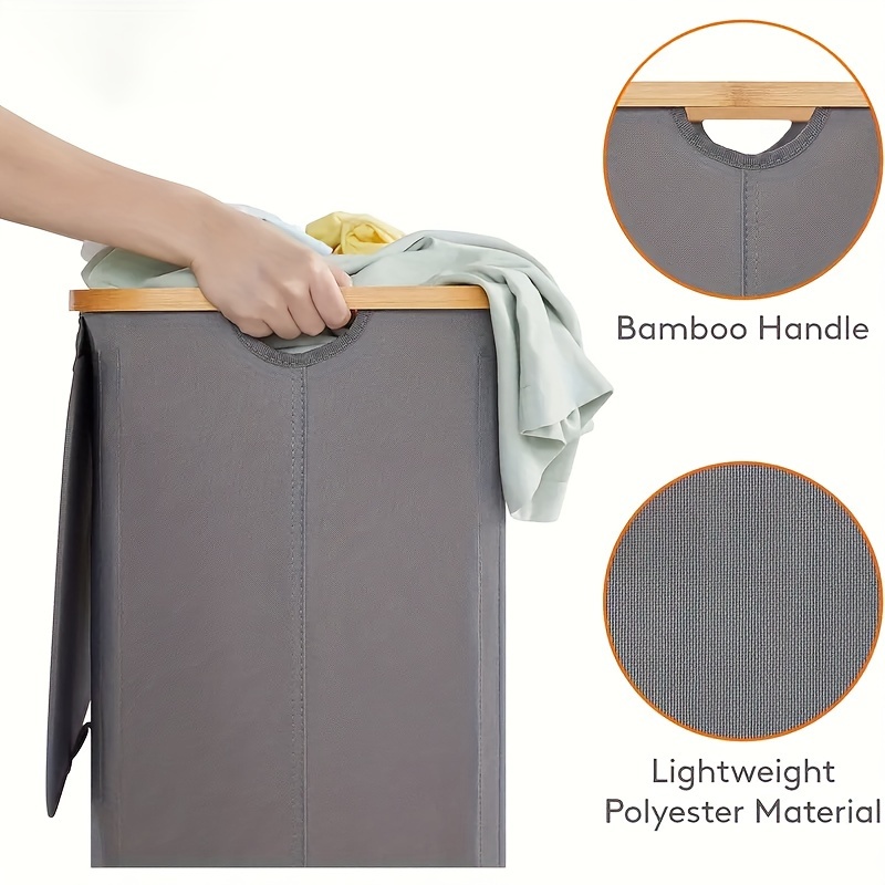 Panier à Linge Lifewit 160L Avec 3 Compartiments Et Couvercle - Gris Foncé, Grand Rangement Pour Buanderie