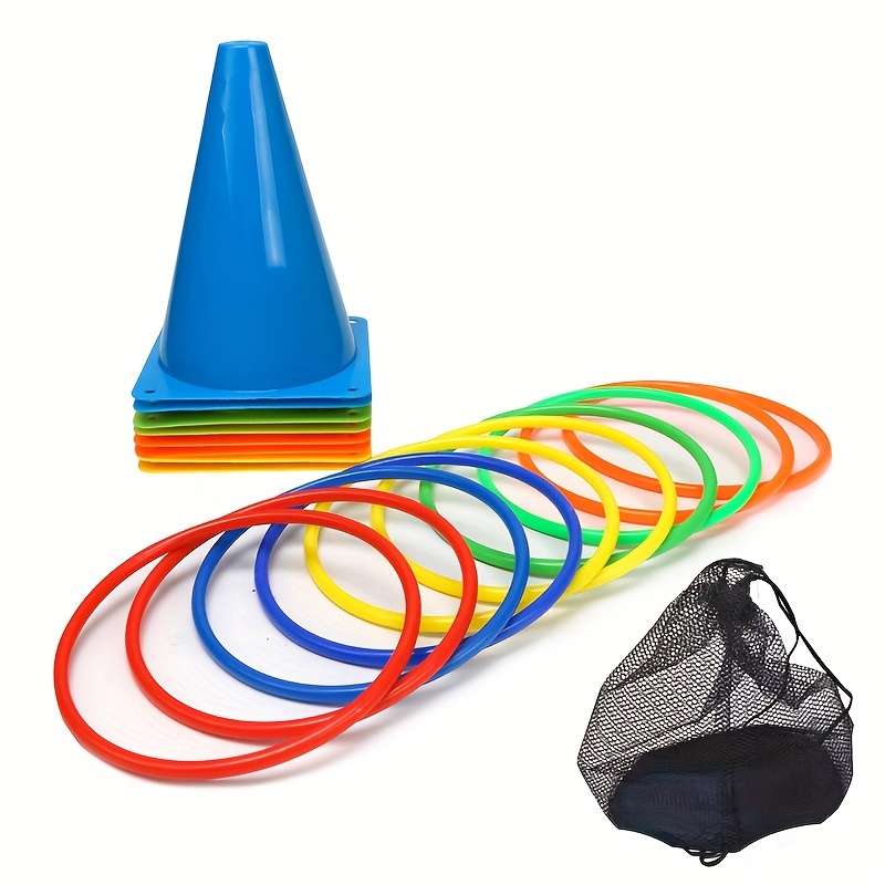 

1 Set, 8pcs 18cm Sign Buckets, 10pcs Rings And 1pc Storage Bag, Soccer Training Equipments, Throwing Game Supplies