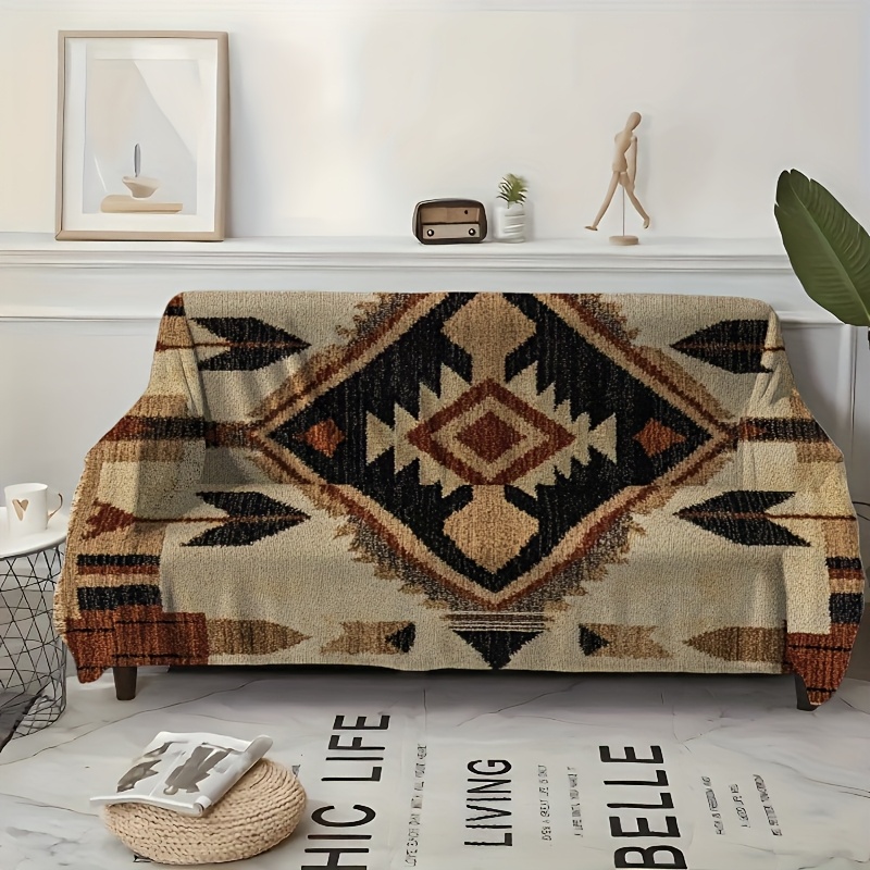 TEMU 1pc Southwestern Tribal Rug Sofa Polyester Slipcover Designed For 1-4 Seater Sofas, Ideal For Enhancing The Decor Of Your Living Room, Bedroom,