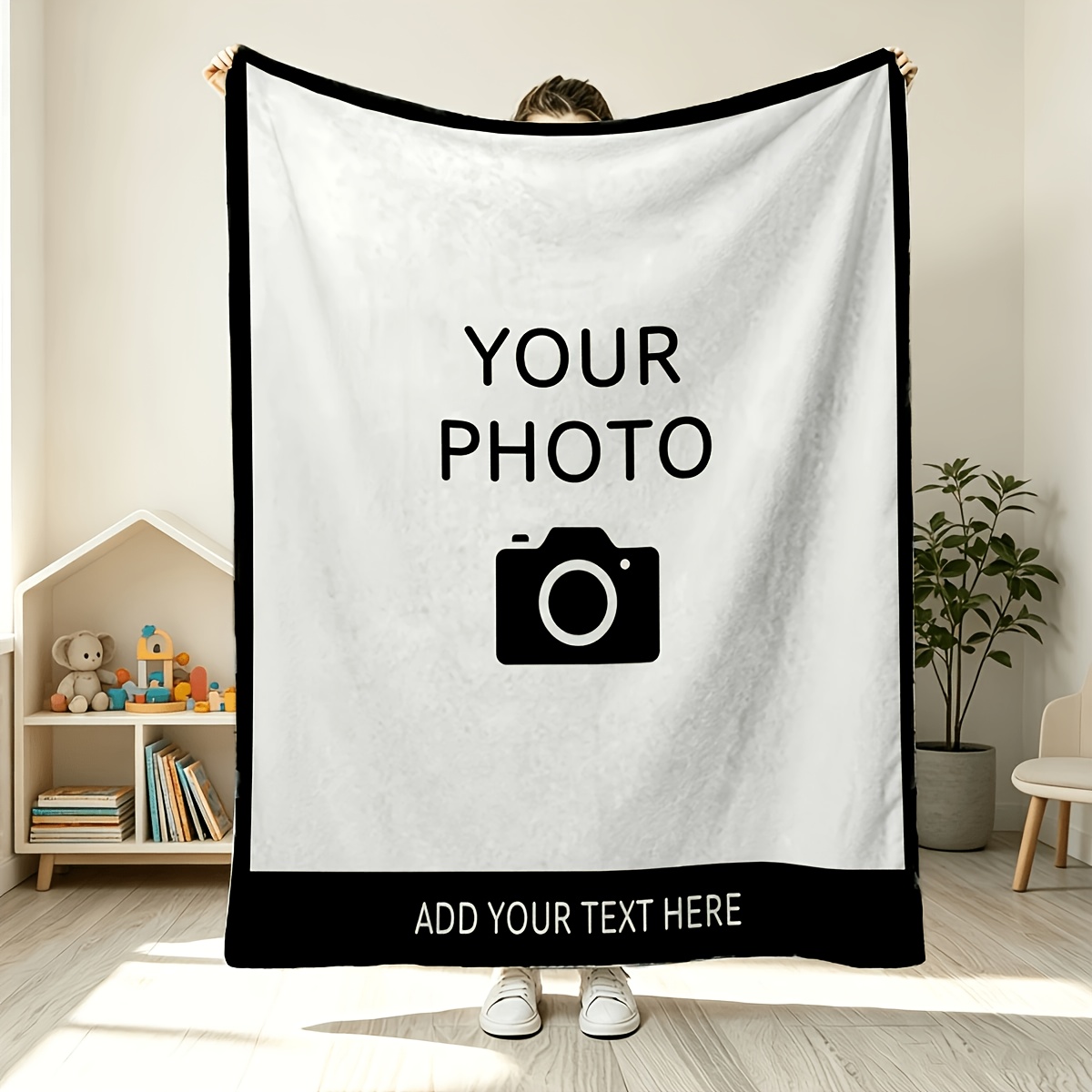 TEMU Custom 1pc Photo-text Customization Flannel Blanket With 1pc Photo Slot - Personalized Flannel Blanket With Pet And Human Photos, Ideal For