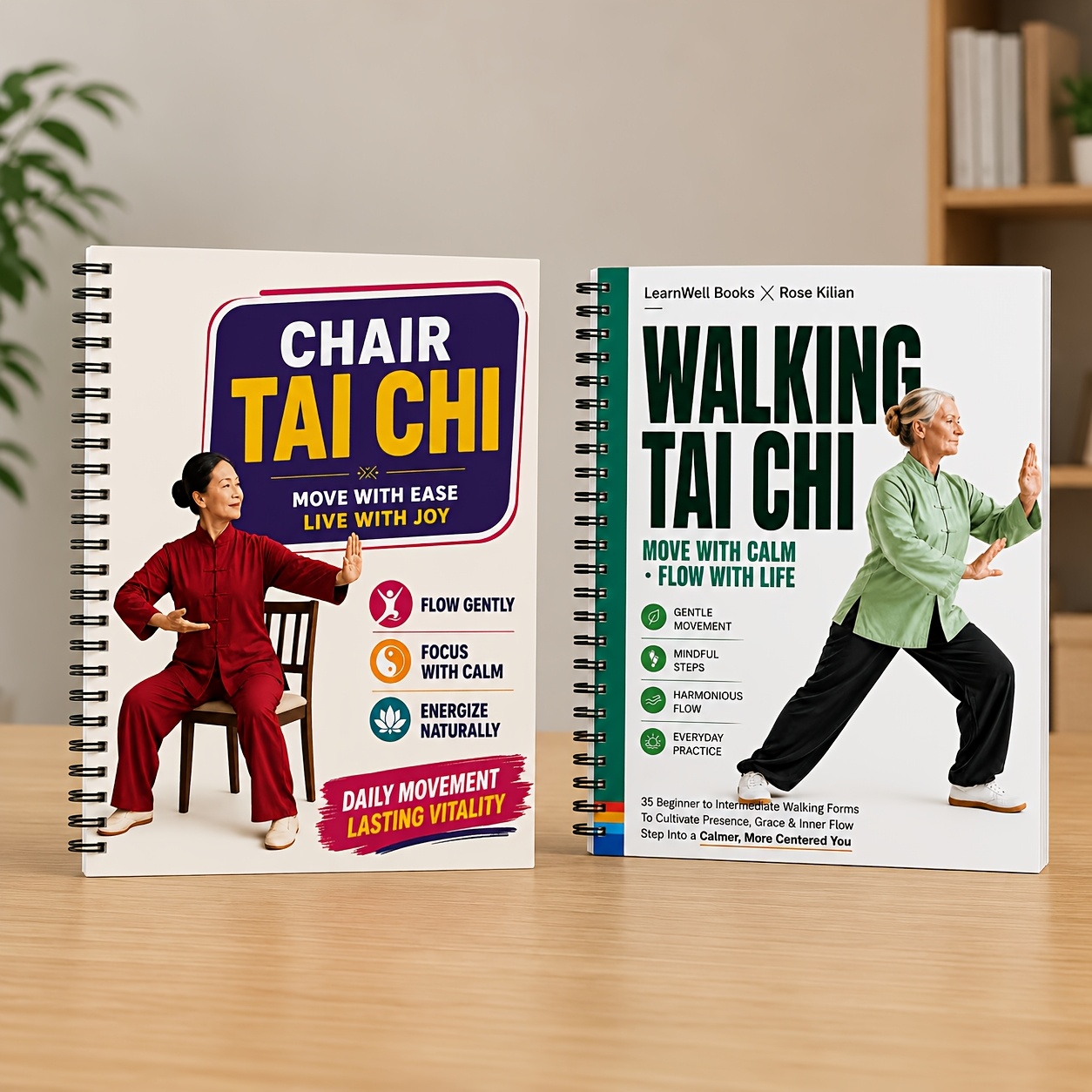 TEMU 2pcs Tai Chi Chair And Tai Chi Walking Exercise Book Set For Seniors' Home Fitness Gentle Exercise Daily Routine -volume Spiral-bound Guide