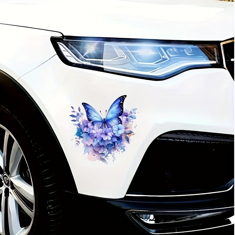 

Vibrant Blue Butterfly And Flower Sticker - Perfect For Car, Truck, Suv, And Home Decor - Durable Pvc Material