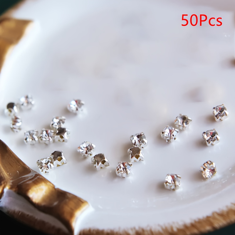 TEMU 50pcs/3mm/4mm/ Extra Small Sewing Glass Rhinestones, Golden And Silvery, Doll Sewing Craft Supplies