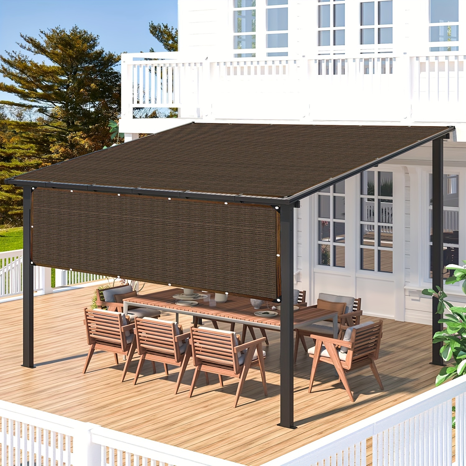 ABOSUN Outdoor-Sonnenschutztuch 3,6x3,6m – HDPE-Material, 90% UV-Schutz, Mit Metallösen, Braun