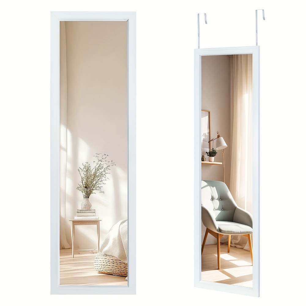 TEMU Specchio da parete/porta 110X33 cm con 2 ganci regolabili in altezza - Specchio lunghezza in vetro infrangibile per ingressi e camere da letto