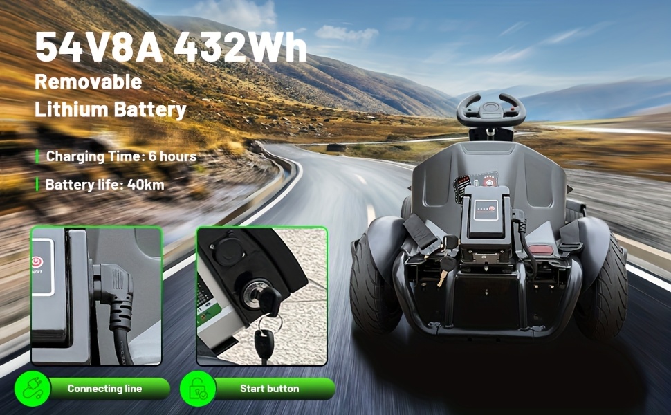 Go Karts for Adults, PRO Electric Go Kart Build In 1500W*2 AC Brushless Motor with 54V8A Removable Lithium Battery And Handbrake, 50km/h High Speed Drifting Gokart for Ages 14+ Up to 78.74inch/440.92LB