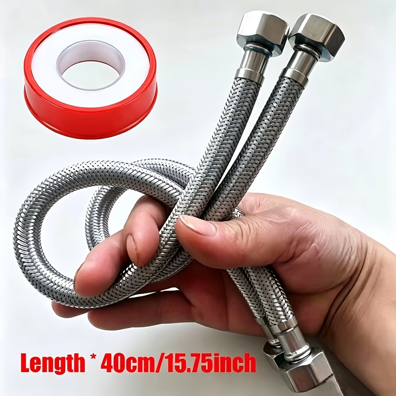 TEMU Manguera de entrada trenzada de acero inoxidable, tubería de suministro de agua para grifo con interior de 1/2", conector de tubería flexible