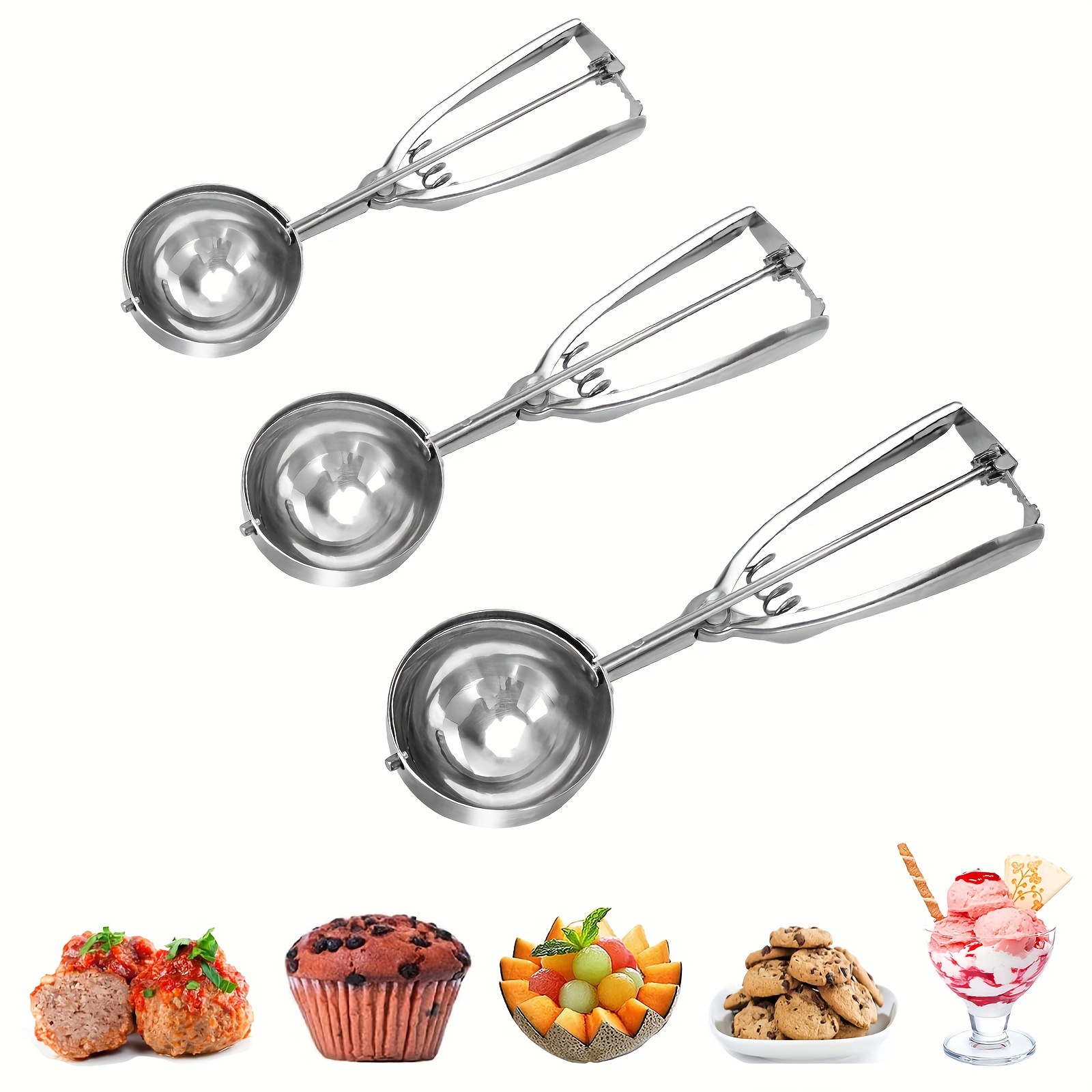 Metal Ice-Cream Scoope, Stainless Steel Ice-Cream Scoop, Ice Cream Spoon  with Comfortable Grip Handle, Heavy-Duty Rust Resistant Ice-Cream Scooper  for Cookie Dough, Mash Potatoes, Balls, Dishwa: Baking Tools & Accessories