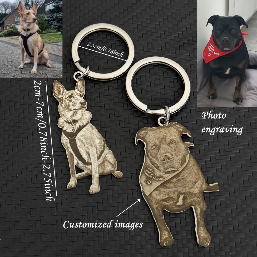 TEMU Custom Laser Engraved Pet Portrait Keychain - Stainless Steel Personalized Dog Keychain, High-definition Details, Scratch-resistant Memorial