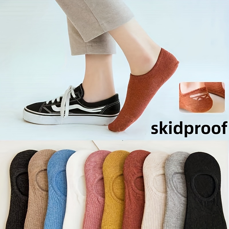 

10 Pairs Non-slip Solid Socks, Simple & Comfy Low Cut Invisible Socks, Women's Stockings & Hosiery
