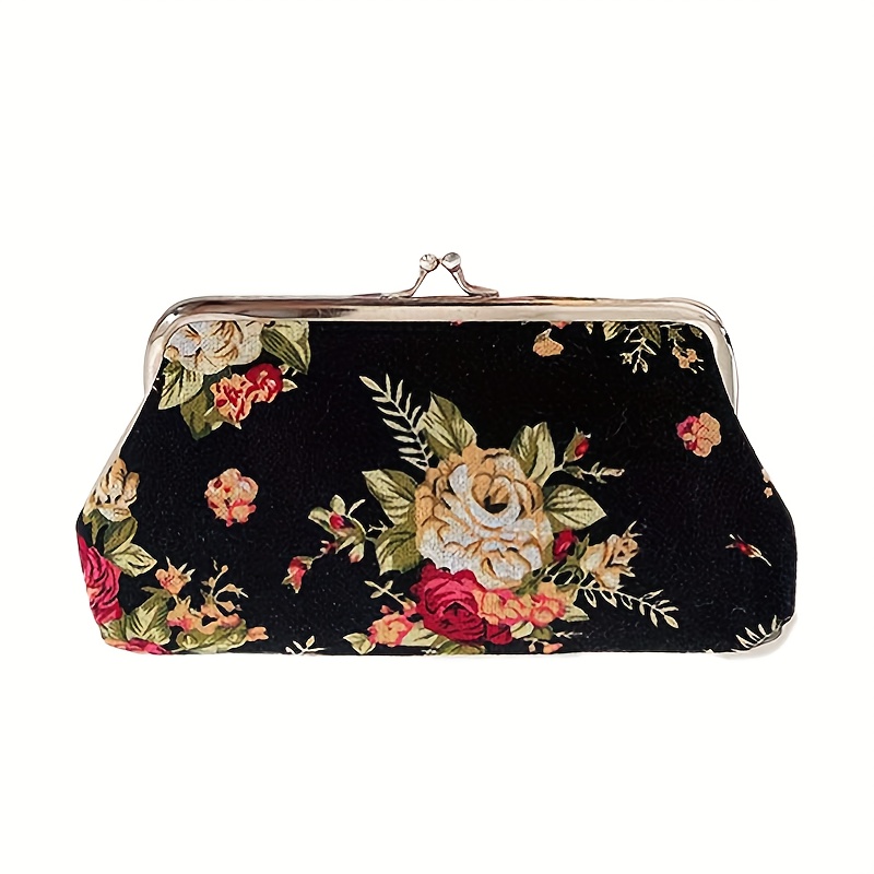 Women's Fabric Purse Long Rose Print Coin Purse Single Layer Handheld Mobile Phone Bag