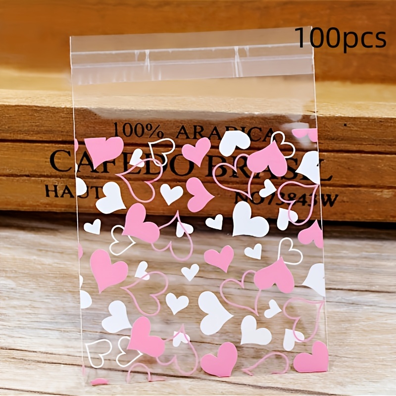 TEMU 100 pezzi/1 confezione Sacchetto per confezionamento torta a di autoadesivo per biscotti da , Sacchetto autoadesivo a forma di cuore, Sacchetto