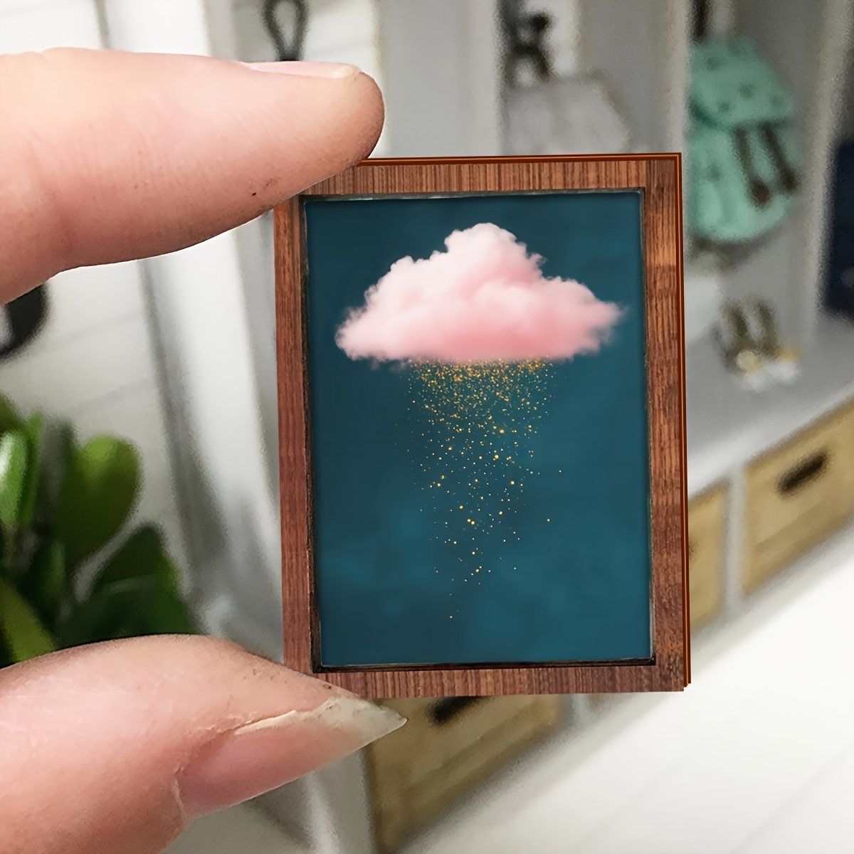 1pc 3d Stereoscopic Dollhouse 1:12 Mini Accessory Double-layer 3d Pink Cloud Pattern Fun Rectangular Wooden Ornament Miniature Scene Ornament Model Tiered Tray Decor Halloween Christmas Decoration