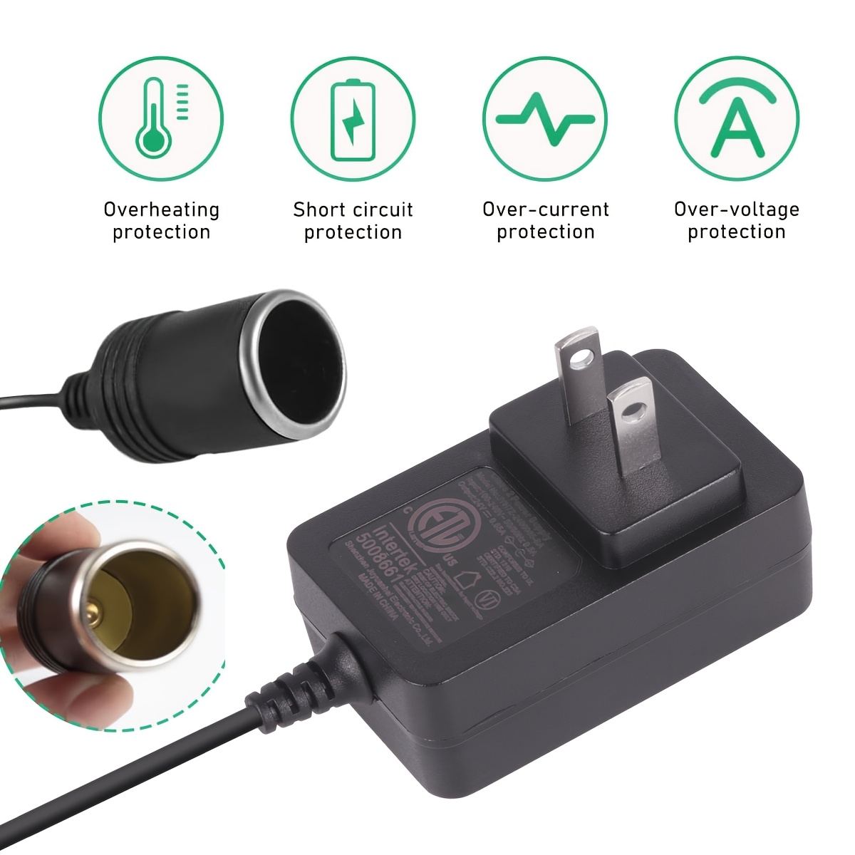 TEMU 12v Converter Car Power Plug Adapter To Wall Plug, 12v Power Supply Adapter For Car Tire Car Tire Inflator, Compressor, Car Small Refrigerator,