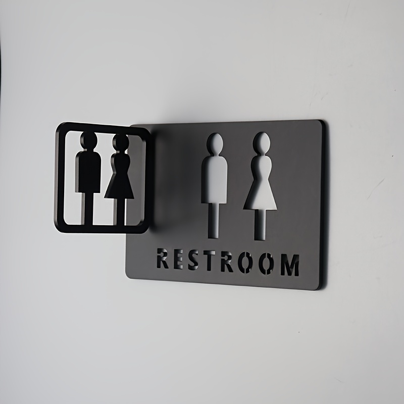 TEMU 2d Flat, 1 Set Unisex Acrylic Bathroom Signs, Clear Pictorial Wall-mounted Plate, Suitable For Malls, Offices And Public Buildings, Modern