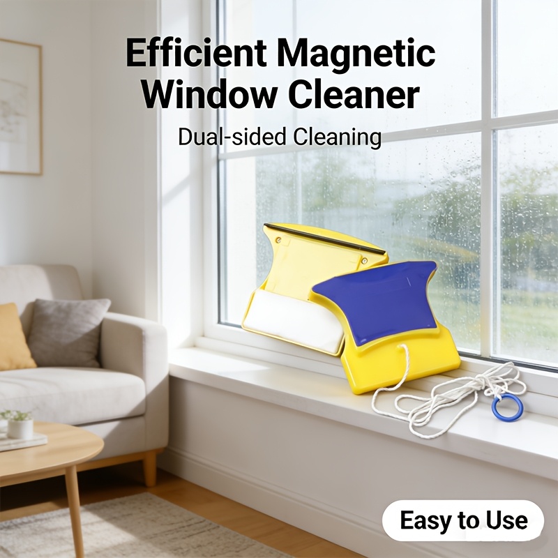item picture double sided magnetic window cleaner anti falling glass cleaning wiper with safety rope labor saving window washing tool for home indoor outdoor glass   cleaning
