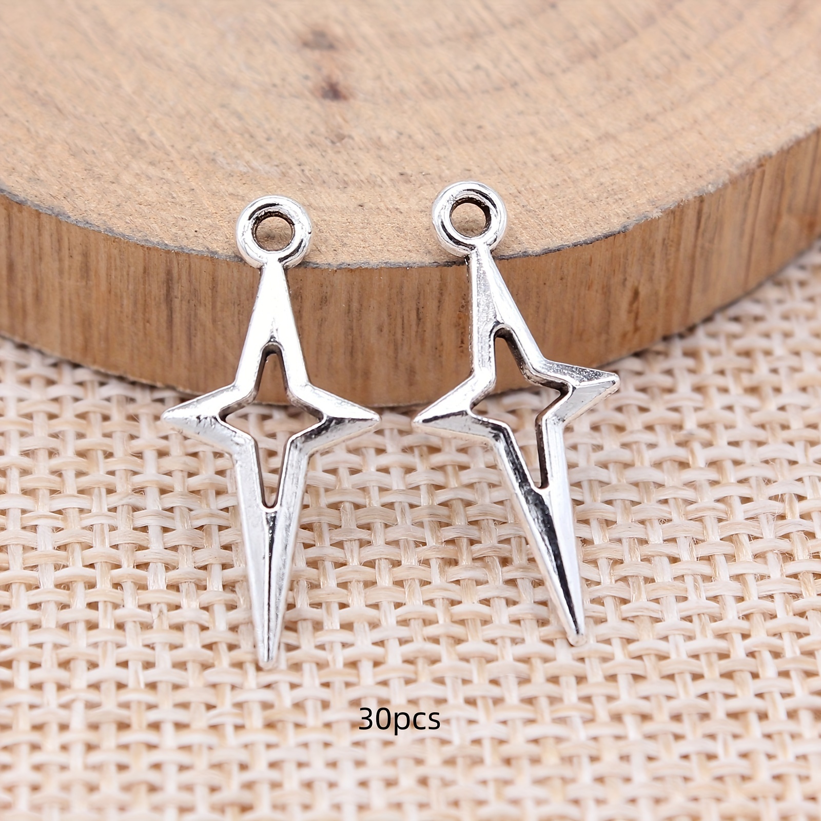 10/30pcs Alloy Ancient Silvery Hollow Star Charm Pendant Mobile Phone Case Pendant Accessories Handmade 23x10mm