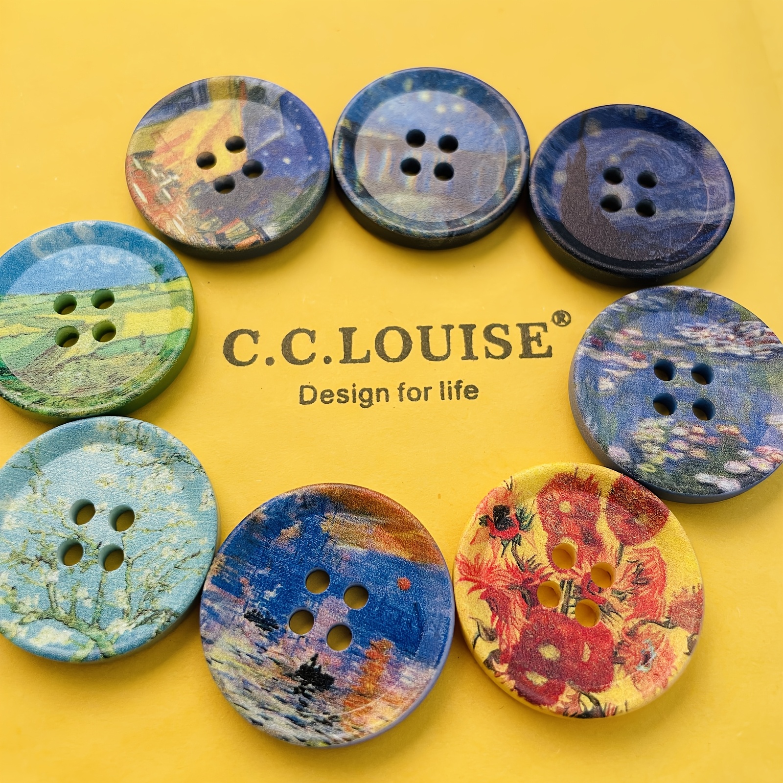 Image of 5 30mm Decorative Large Buttons Featuring Oil Paintings By Van Gogh And , Each, Designed For Embellishing Clothing, Scarves, Bags, And Home Textiles