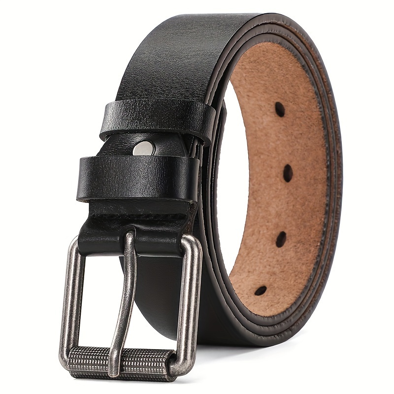 

1pc Western Cowboy Men's Leather Belt - Genuine Leather With Square Alloy Buckle - Ideal Gift For Any Occasion