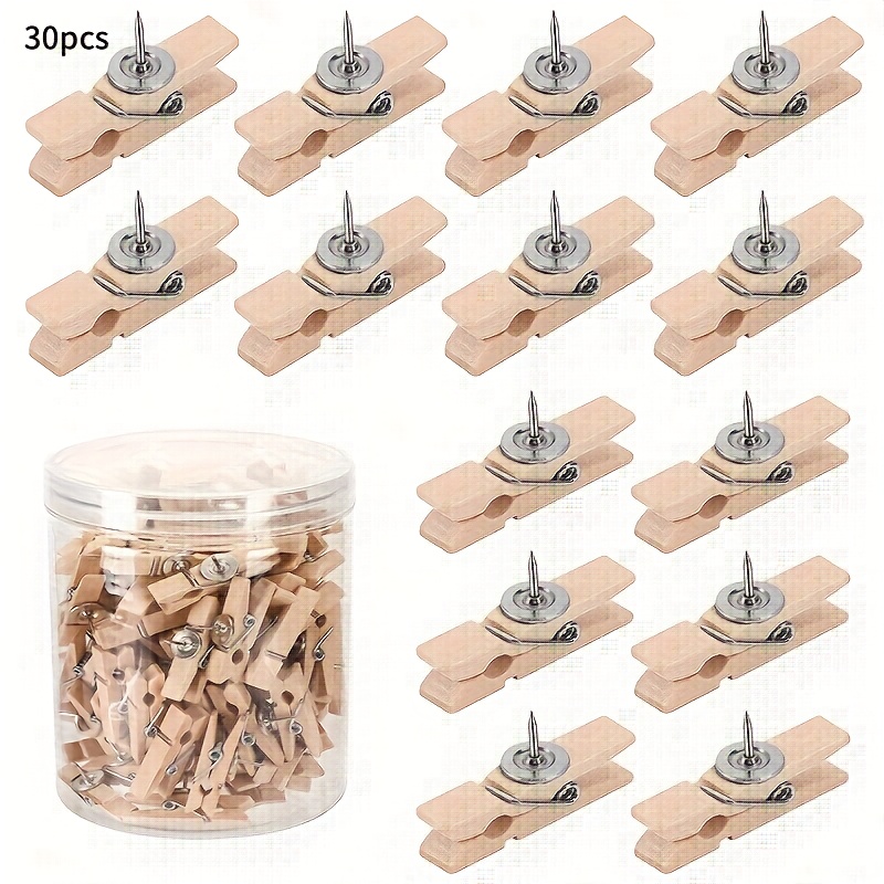Image of 30pcs Push Pins Wood Holder Set | Transparent Box Packaging, And Portability, For Cork And Bulletin Boards, Craft Decoration Additions