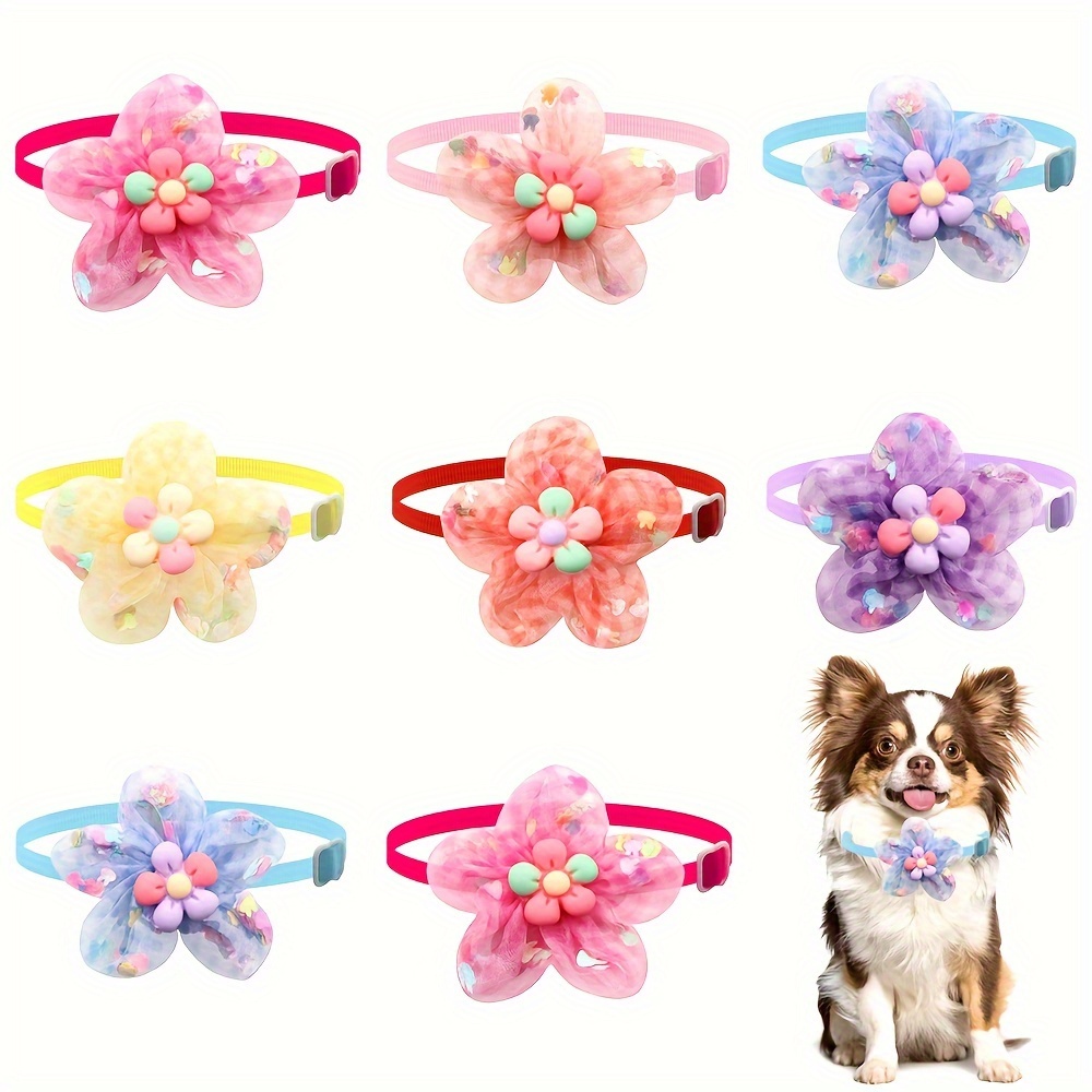 

6pcs Cute Flower Shaped Dog Bow Tie Collars, Puppy Dog Bowtie Grooming Accessories, For Dogs In All Sizes