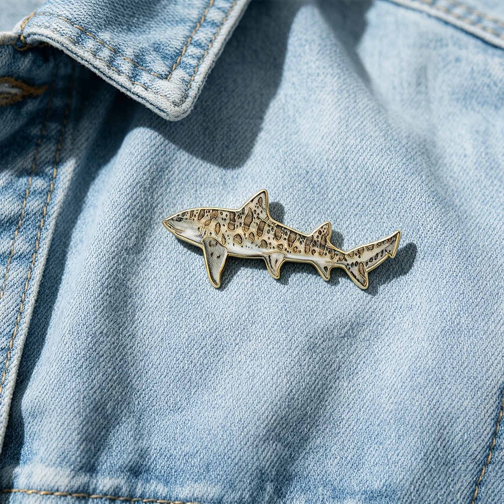 TEMU 1pc Solevdo Enamel Shark Lapel Pin - Realistic Watercolor Leopard Shark Brooch, Suitable For , Marine Wildlife For Jackets, Backpacks, Diving